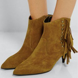 Saint Laurent Charlotte Suede Fringe Ankle Boots